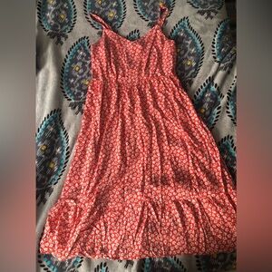 Old Navy red floral shirred back dress
